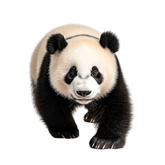 Adorable giant panda walking towards the viewer with a playful expression, showcasing its distinctive black and white fur patterns