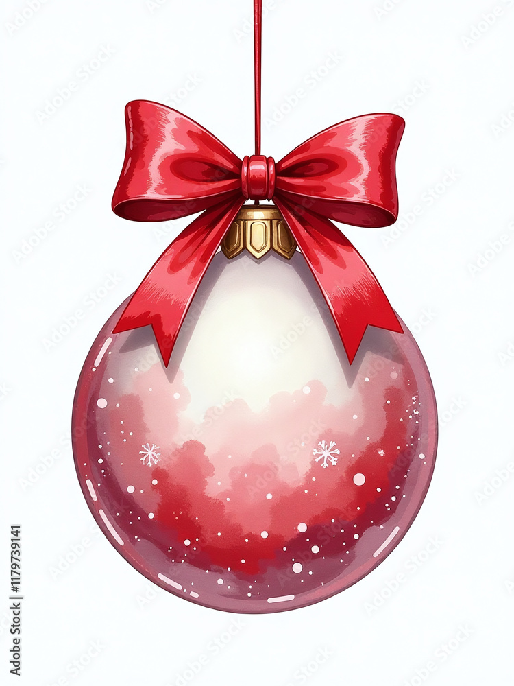 Poster a beautiful watercolor christmas ornament with a red bow features an isolated design on a white back