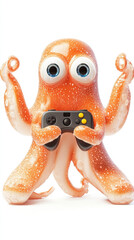 Colorful octopus playing video games with a gaming controller in an entertaining pose