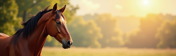Fototapeta premium A Beautiful Horse Portrait Banner Is Designed With Ample Copy Space For Your Text Or Logo Above A Stunning Equestrian Image. 00003