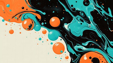 Obraz premium Abstract swirling paint colors orange teal and black