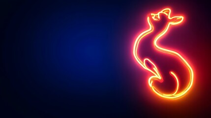 Naklejka premium Neon Cat Silhouette Glowing Brightly Against Dark Background