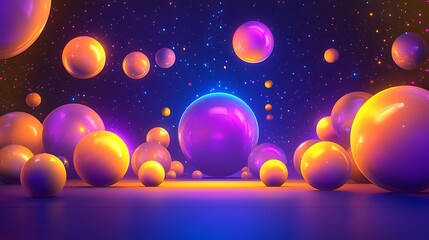 Fototapeta premium Glowing Spheres Floating in a Cosmic Nebula