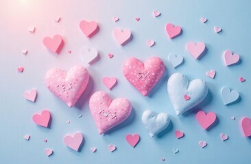 Obraz premium A collection of lovely pink and blue hearts set against a blue background