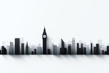Fototapeta premium Striking city skyline silhouette featuring iconic landmarks against a minimalist backdrop. The monochrome palette enhances the urban essence and architectural beauty.