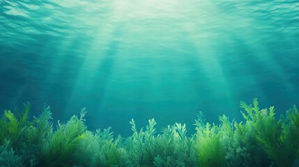 Fototapeta premium Serene Underwater Background with Seaweed and Sun Rays Creating a Calming Atmosphere in a Seamless Loop Perfect for Meditation, Ocean Themes, and Relaxation with a Wide Aspect Ratio