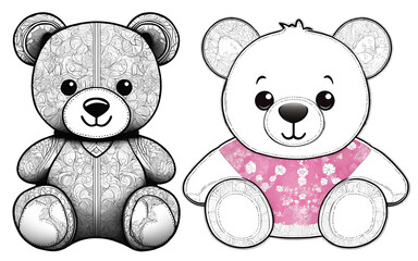 Obraz premium Set of two illustrations of cute bears stylized as light fabric applique for use in clipart, cards, prints and scrapbooking, isolated on a transparent background