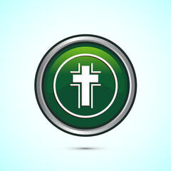 Christian cross icon design illustration, Religion sign. Holy cross logo symbol, Green color round button design