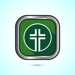 Christian cross icon design illustration, Religion sign. Holy cross logo symbol, Green shadow button design