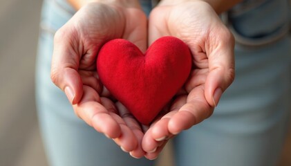 Obraz premium A single, perfect red heart cradled in a palm , texture, symbol