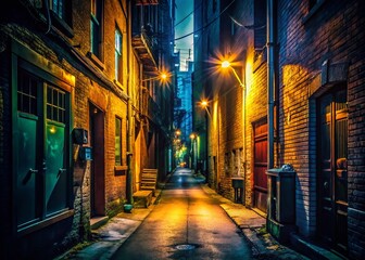 Fototapeta premium Low Light Photography: Mysterious Urban Alleyway at Night - New Offer (2)-0606