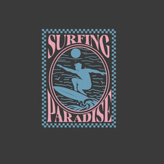 Retro Surfing Paradise beach surfer print poster design
