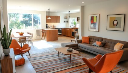 Fototapeta premium Mid Century Modern Living Room Interior Design Home Decor