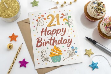 Happy 21st birthday glitter greeting card