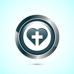 Christian cross icon design illustration, Religion sign. Holy cross logo symbol, Gray color round button design