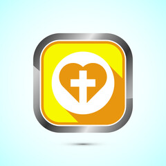 Christian cross icon design illustration, Religion sign. Holy cross logo symbol, Yellow shadow button design