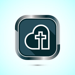 Christian cross icon design illustration, Religion sign. Holy cross logo symbol, Gray shadow button design