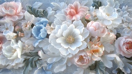 Obraz premium Vintage floral elegance in soft pastels, intricate details evoke nostalgia and charm, perfect for timeless decor and design inspiration
