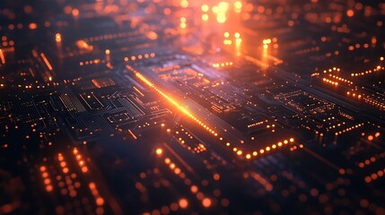 Obraz premium Glowing Circuit Board Pattern on Dark Gradient Background