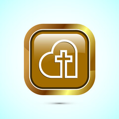 Fototapeta premium Christian cross icon design illustration, Religion sign. Holy cross logo symbol, Gold color square button design