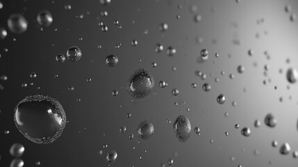 Rain water drops on grey glass surface. Realistic 3d vector illustration of smooth top with transparent droplet. Wet background with spray liquid bubbles. Scattered and spritz splash raindrops.