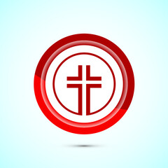 Christian cross icon design illustration, Religion sign. Holy cross logo symbol, Red color button design