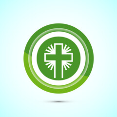 Obraz premium Christian cross icon design illustration, Religion sign. Holy cross logo symbol, Green color button design