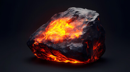 Glowing lava rock, black surface background. Glowstone. Illustration