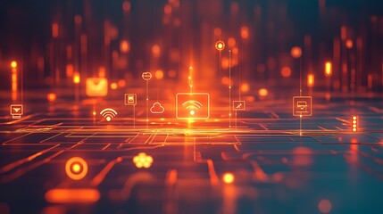 Minimalist IoT Themed Poster with Glowing Network Elements