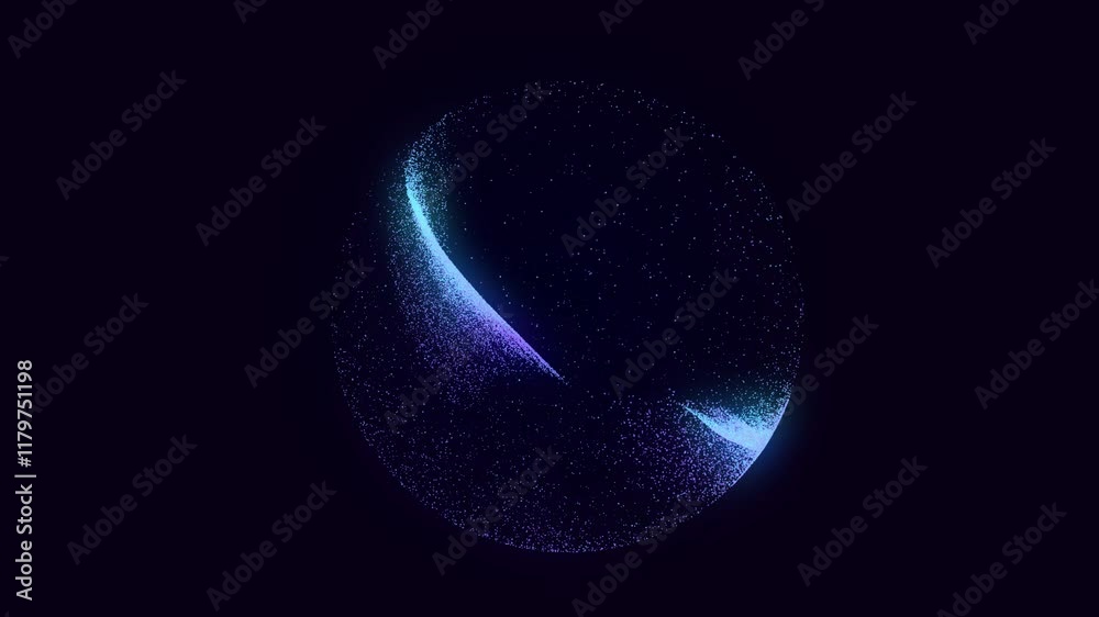 Poster Collection of bright dots on a dark background. Abstract sound wave of particles. Data network. 3D rendering.