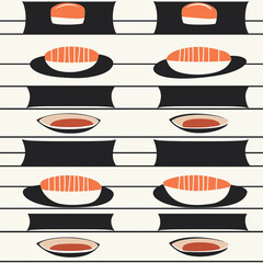 Seamless pattern of minimalist food icons featuring sushi japan graphic design modern environment top view digital art
