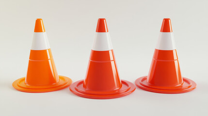Traffic cone mockups set isolated on white background. Vector realistic illustration of red, orange and white striped warning sign, safety barrier for accident scene, construction site, attention