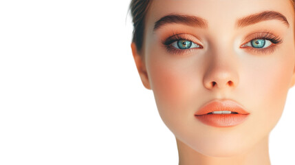 Fototapeta premium Stunning close-up portrait of a young woman with serene expression and beautiful features on a dark background