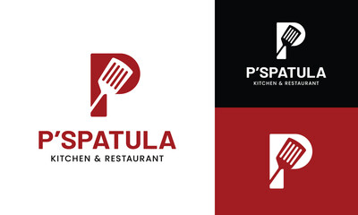 Letter Initial P Spatula Logo Design Template. Suitable for Restaurant Kitchen Bistro Cafe Catering Eatery Grill Barbeque or Chef Cook Kitchener Food Blogger Business Brand Company Logo Design