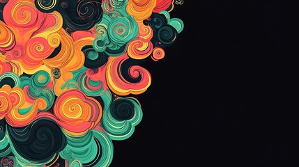 Abstract swirling colorful artwork with a dark background