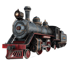 Naklejka premium Retro Train on a White Background: A vintage-style train drawn in a retro fashion, set against a clean white background. Transparent background.