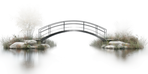 Serene Bridge Over Tranquil Water Landscape Isolated on transparent background