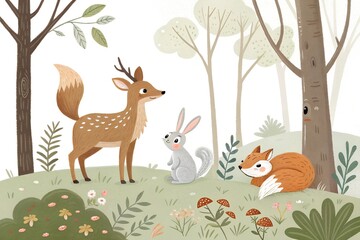 Woodland animals set.
