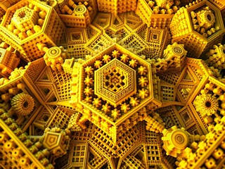 Luminous Yellow Digital Patterns: Intricate Geometric Abstract Background