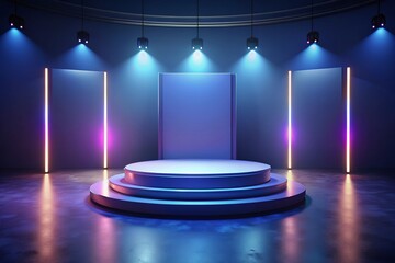 stage with red carpet background with many illuminated red spheres. Perfect platform for showing your beauty products.