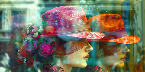 Mannequin Heads Wearing Decorative Hats Displayed in Window