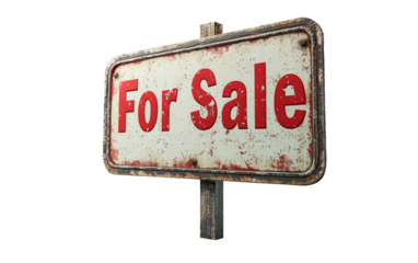 Vintage For Sale Sign with Rusty Texture Isolated on transparent background
