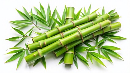 Fototapeta premium Lush Green Bamboo Branches & Shoots Isolated on White Background - Perfect for Design