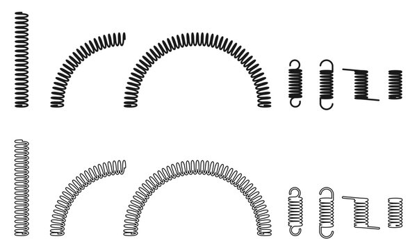 metal spring icon set, black wire coil, vector illustration isolated on white background.