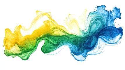 Fototapeta premium Abstract liquid ink in yellow, green, and blue, isolated on a white or transparent background (PNG format). -