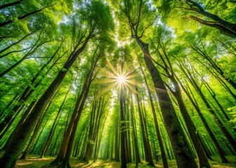 Fototapeta premium Lush Green Forest Panoramic Landscape - Nature Scenery Stock Photo