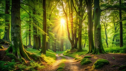 Obraz premium Lush Green Forest Wallpaper: Deep Focus High-Resolution Nature Image