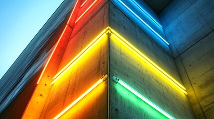 Obraz premium Neon Lights Illuminate Concrete Building Corner