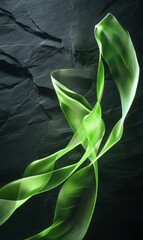 Subtle green light ribbons sweeping across a charcoal background, creating a fresh and natural abstract look