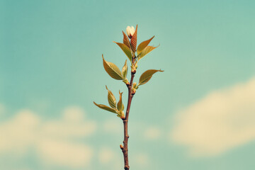 Blooming twig reaching for the sky on a cloudy day